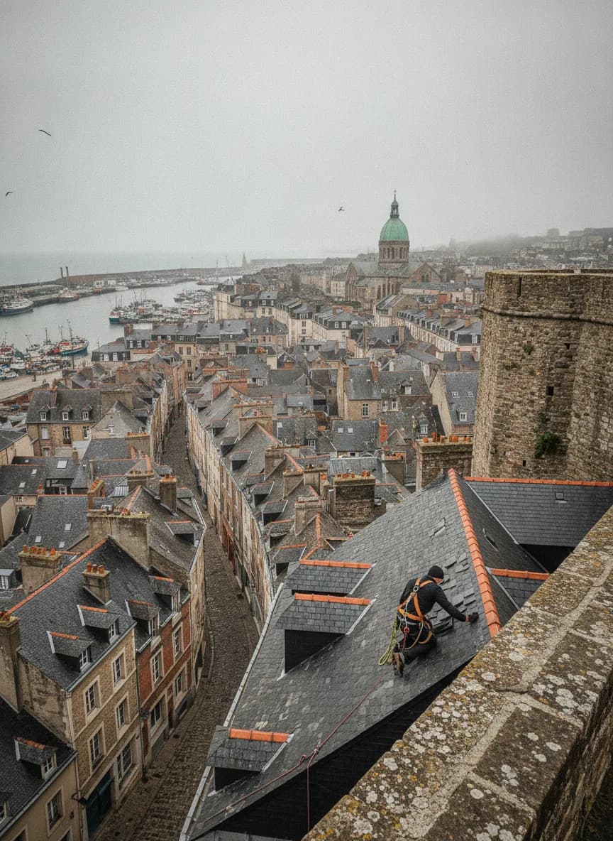 Couvreur NB Artisan au travail sur une toiture à Boulogne-sur-Mer