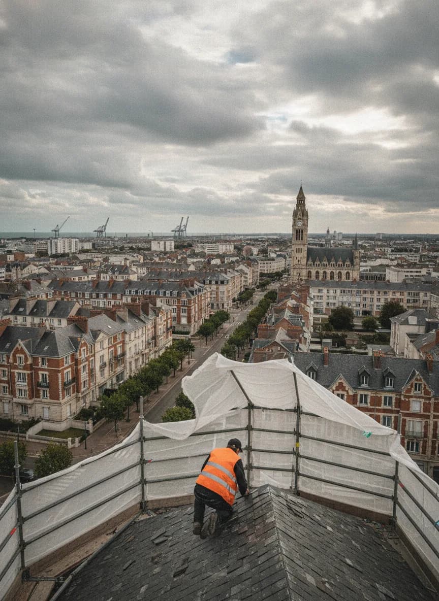Couvreur NB Artisan au travail sur une toiture à Calais
