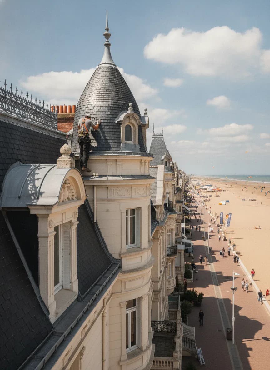 Couvreur NB Artisan au travail sur une toiture à Berck
