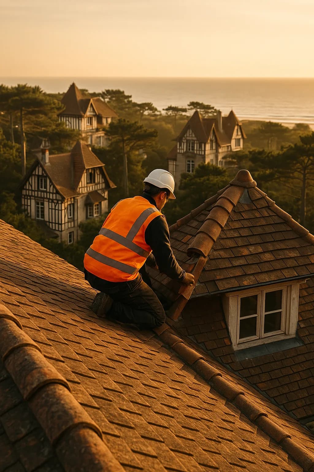 Couvreur NB Artisan au travail sur une toiture au Touquet-Paris-Plage