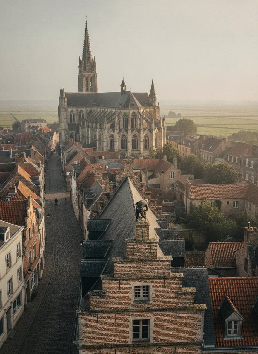 Couvreur NB Artisan au travail sur une toiture à Saint-Omer
