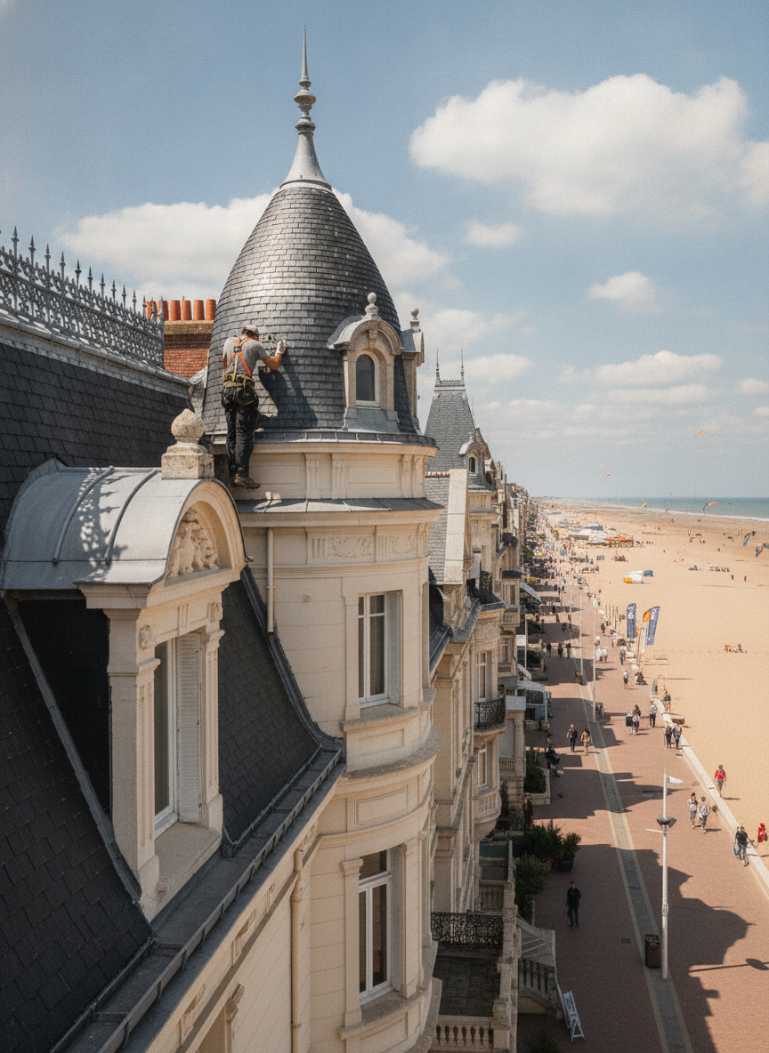 Couvreur NB Artisan au travail sur une toiture à Berck